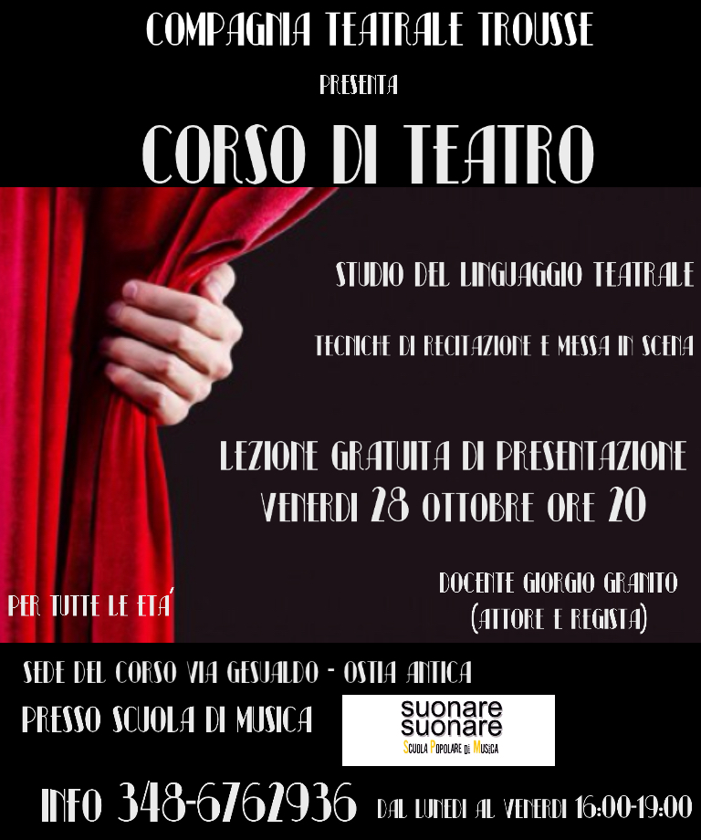 Venerdì 11 novembre alle ore 20.00nparte il corso di Teatro con l’insegnante Giorgio Granito
